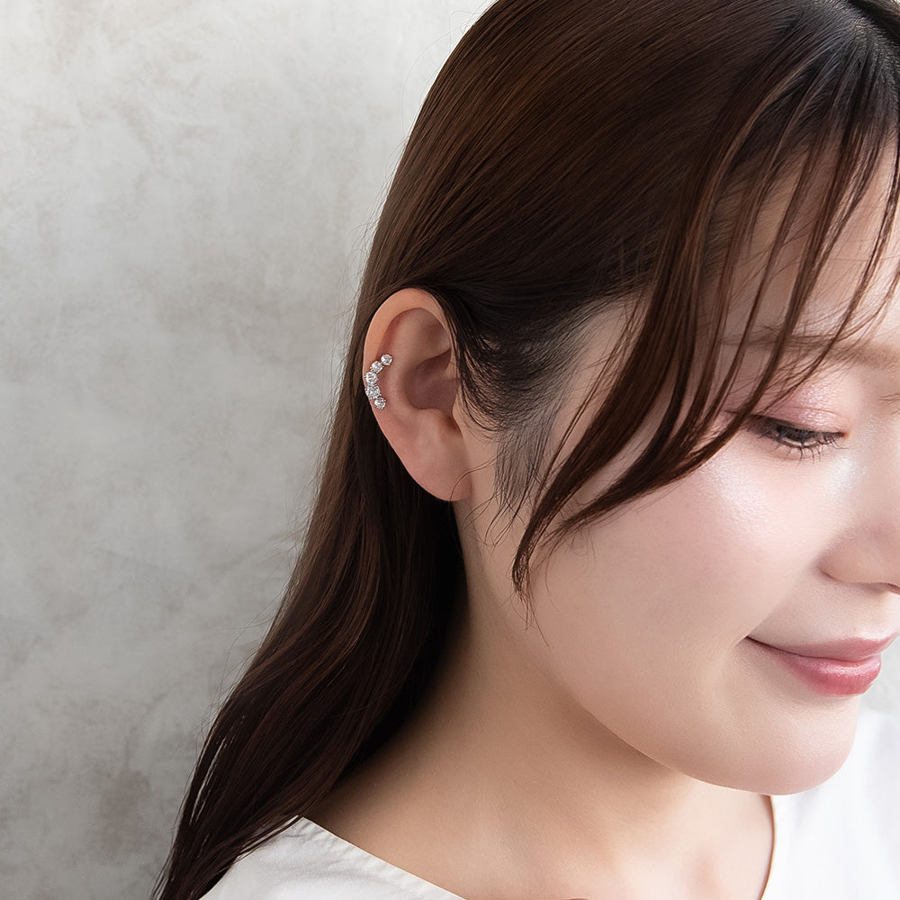 ボディピアス キュービックジルコニア ライン カーブ ストレートバーベル ネジ式 サージカルステンレス 18G 【1個販売】