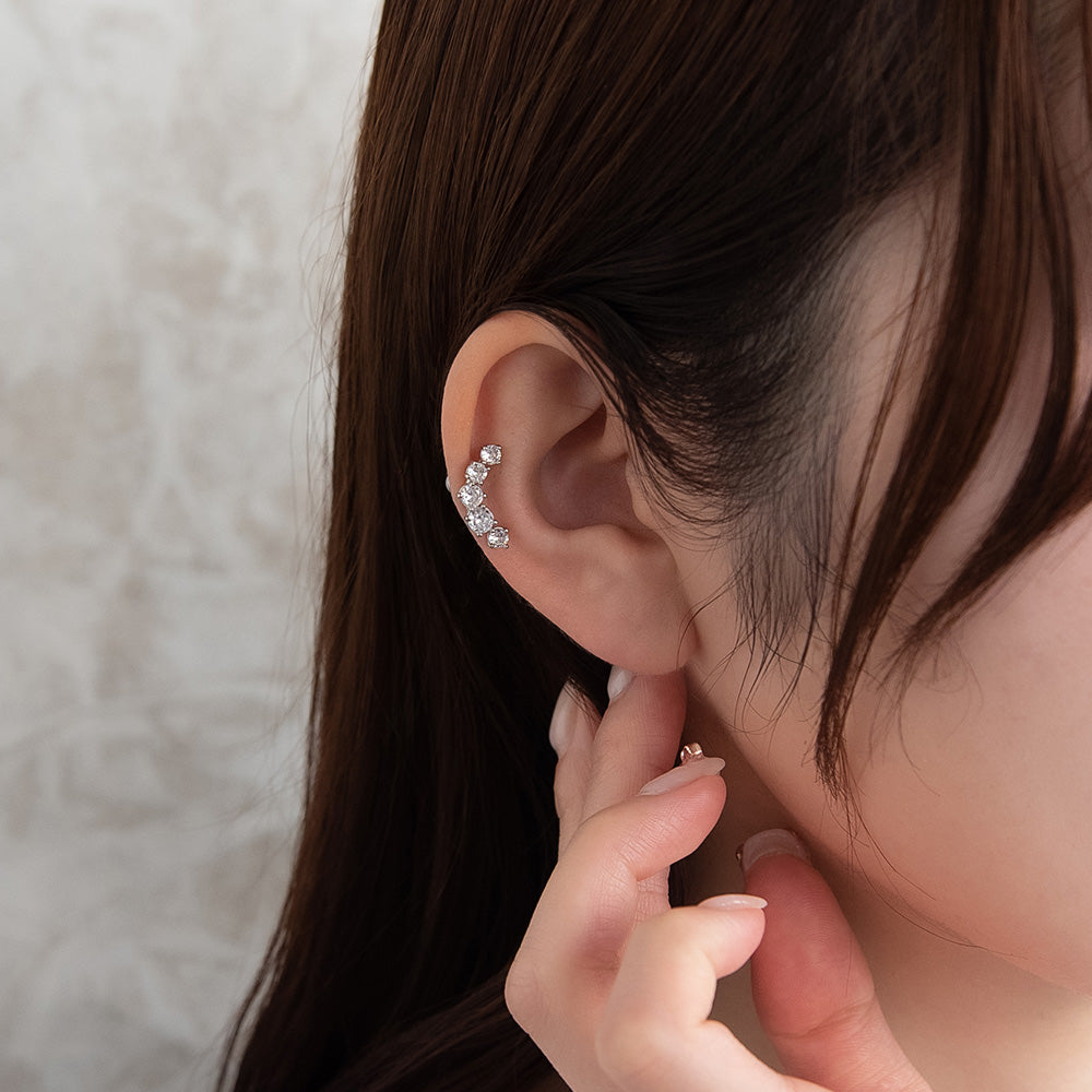 ボディピアス キュービックジルコニア ライン カーブ ストレートバーベル ネジ式 サージカルステンレス 18G 【1個販売】
