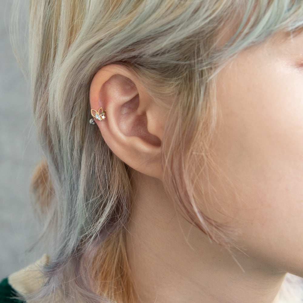 ボディピアス キュービックジルコニア ミニビジュー ストレートバーベル ネジ式 サージカルステンレス 16G 【1個販売】