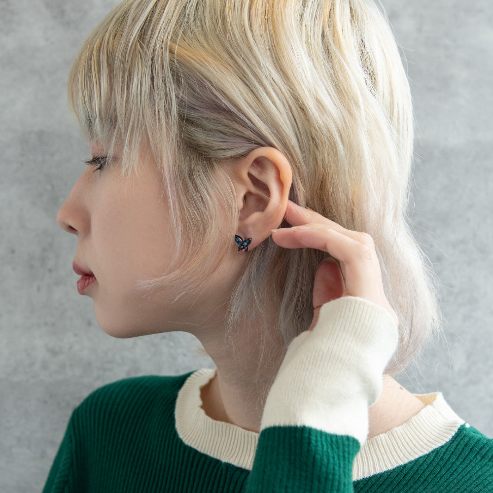 ボディピアス 蝶 バタフライ ストーン ストレートバーベル ネジ式