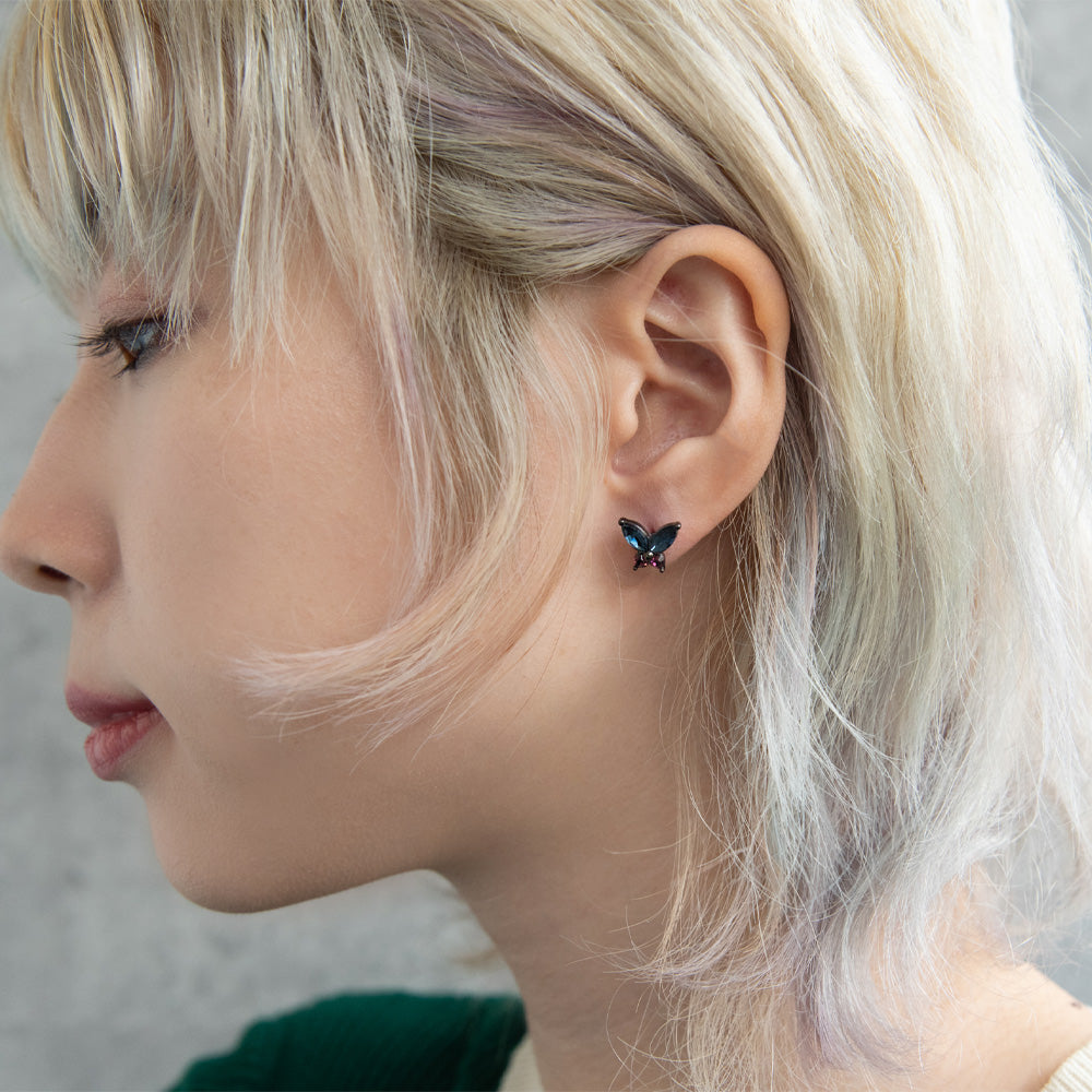 ボディピアス 蝶 バタフライ ストーン ストレートバーベル ネジ式 サージカルステンレス 14G 【1個販売】