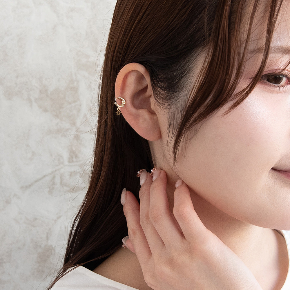 ボディピアス ムーン スター キュービックジルコニア ストレートバーベル ネジ式 サージカルステンレス 18G 【1個販売】