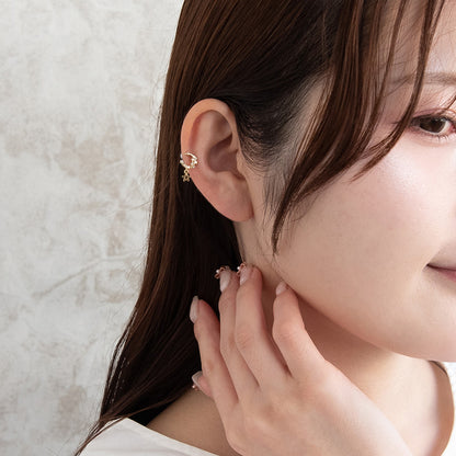 ボディピアス ムーン スター キュービックジルコニア ストレートバーベル ネジ式 サージカルステンレス 18G 【1個販売】
