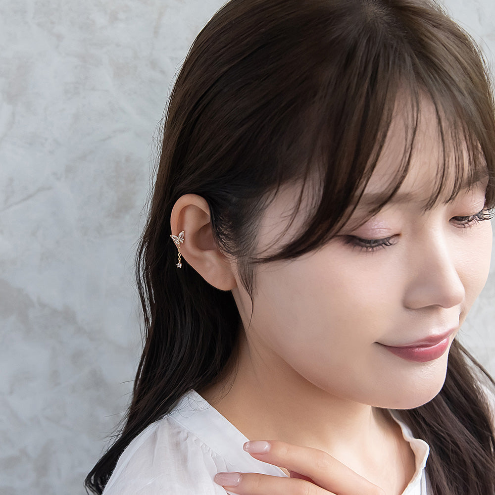 ボディピアス バタフライ キュービックジルコニア ストレートバーベル ネジ式 サージカルステンレス 18G 【1個販売】