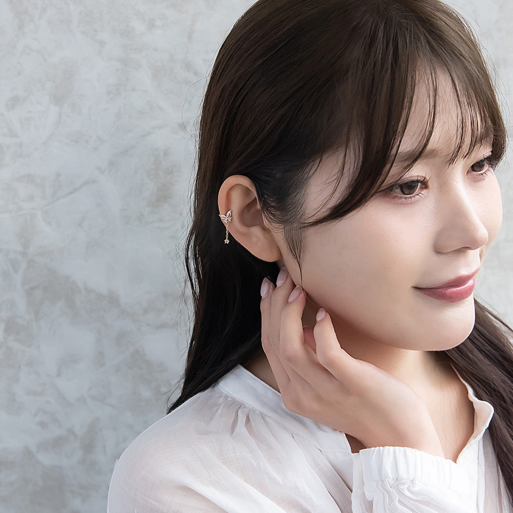 ボディピアス バタフライ キュービックジルコニア ストレートバーベル ネジ式 サージカルステンレス 18G 【1個販売】