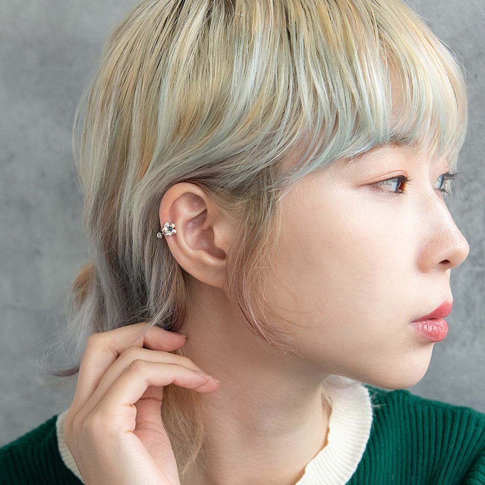 ボディピアス フラワー ストーン ストレートバーベル ネジ式 サージカルステンレス 18G 【1個販売】