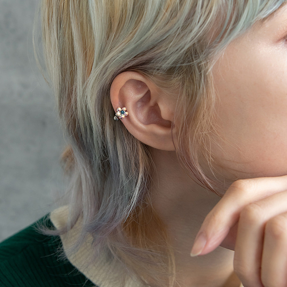 ボディピアス フラワー ストーン ストレートバーベル ネジ式 サージカルステンレス 18G 【1個販売】