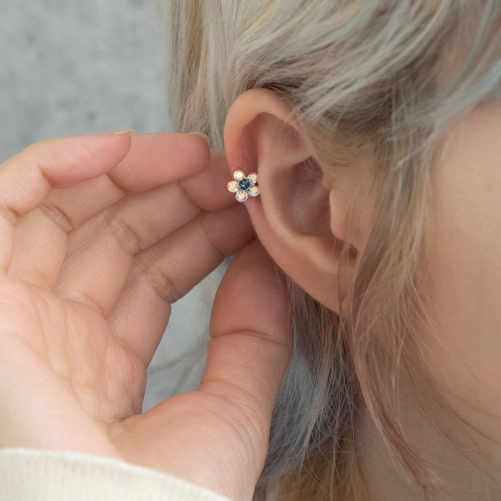 ボディピアス フラワー ストーン ストレートバーベル ネジ式 サージカルステンレス 18G 【1個販売】