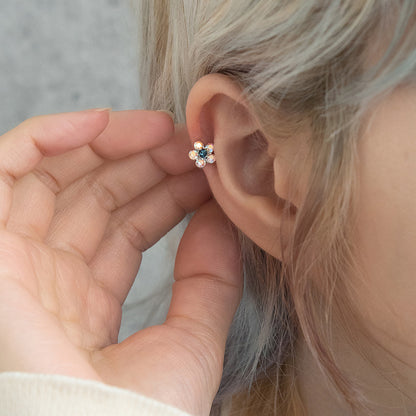 ボディピアス フラワー ストーン ストレートバーベル ネジ式 サージカルステンレス 18G 【1個販売】