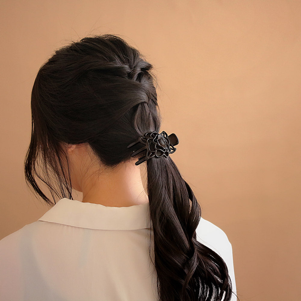 ヘアクリップ 透かし フラワー ウッド風 サイドクリップ バンス
