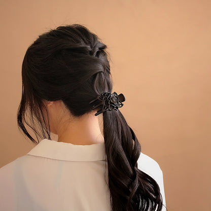 ヘアクリップ 透かし フラワー ウッド風 サイドクリップ バンスクリップ