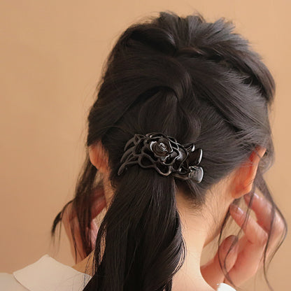 ヘアクリップ 透かし フラワー ウッド風 サイドクリップ バンスクリップ