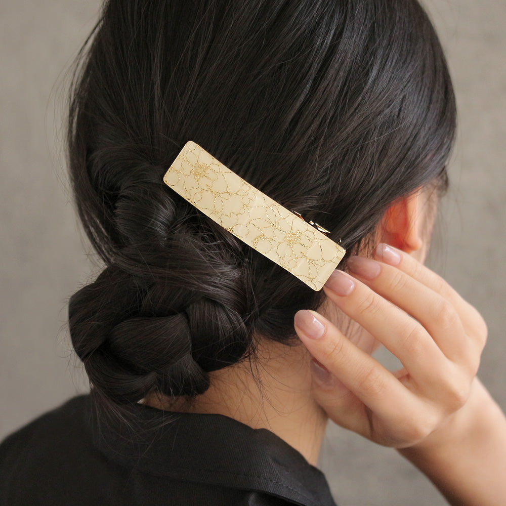 ヘアクリップ ベーシックカラー ゴールド フラワー 9cm フォーク