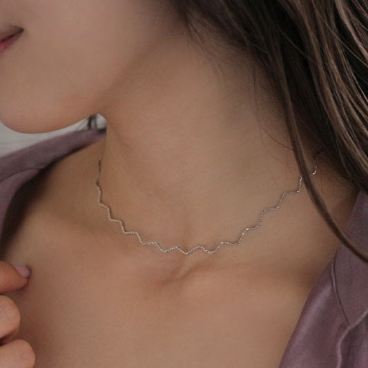 ネックレス メタル ジグザグ ウェーブ チェーン ショートネックレス