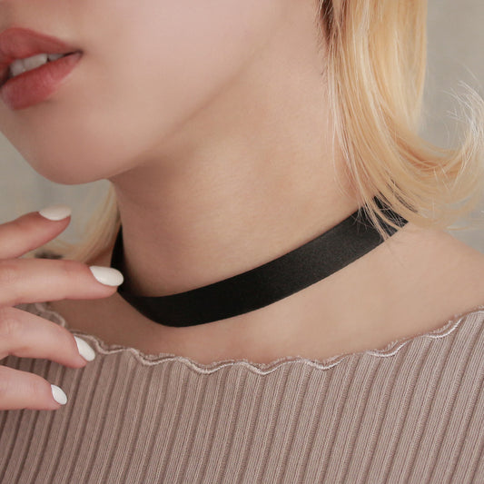 ネックレス ブラック リボン シンプル 幅 1.5cm チョーカー 日本製