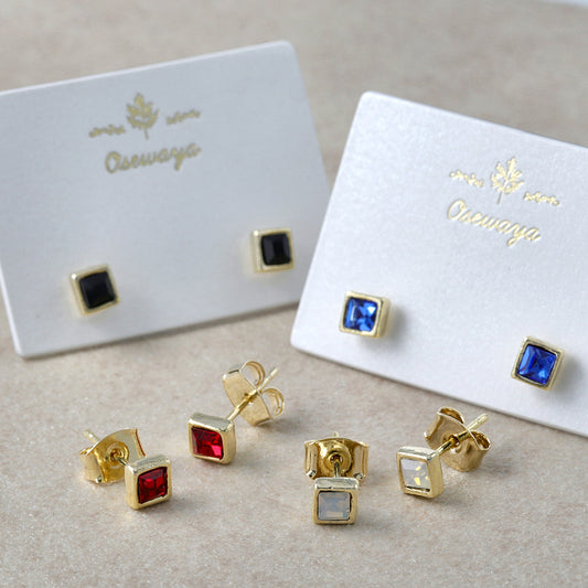 ピアス カラーストーン スクエア ベゼル スタッドピアス