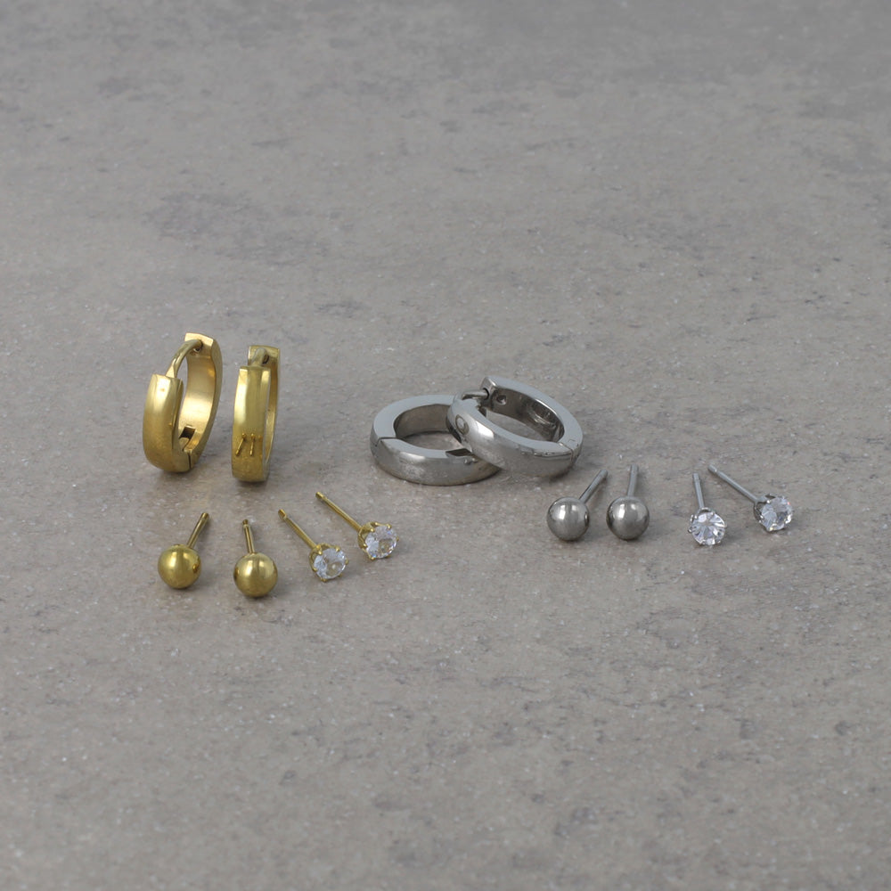 ピアス ボール キュービックジルコニア フープ ステンレス 6個 セットピアス