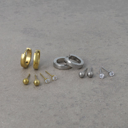 ピアス ボール キュービックジルコニア フープ ステンレス 6個 セットピアス