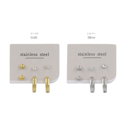 ピアス ボール キュービックジルコニア フープ ステンレス 6個 セットピアス