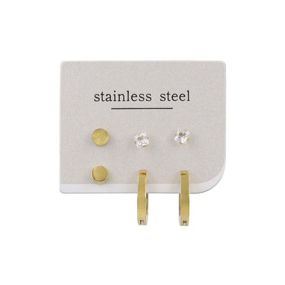 ピアス ボタン キュービックジルコニア フープ ステンレス 6個 セットピアス