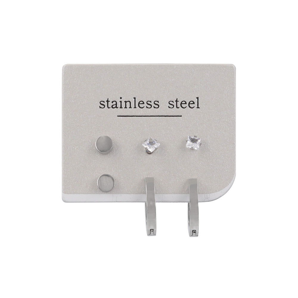 ピアス ボタン キュービックジルコニア フープ ステンレス 6個 セットピアス