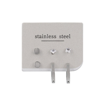 ピアス ボタン キュービックジルコニア フープ ステンレス 6個 セットピアス