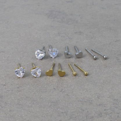 ピアス ハート キュービックジルコニア ボール ステンレス 6個 セットピアス