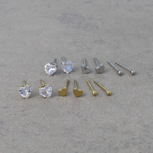ピアス ハート キュービックジルコニア ボール ステンレス 6個 セットピアス