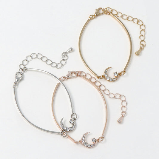 ブレスレット ニッケルフリー ムーン 月 スター 星 ストーン メタル チェーンブレスレット