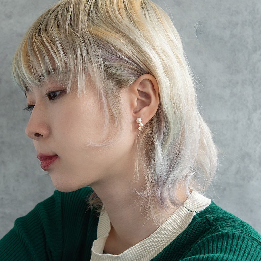 ボディピアス サージカルステンレス ダブル パール スター ストーン ストレートバーベル ネジ式 18G 【1個販売】