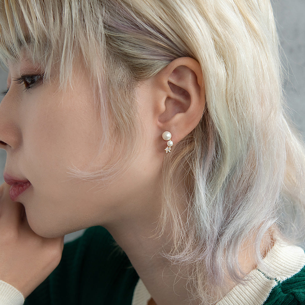 ボディピアス サージカルステンレス ダブル パール スター ストーン ストレートバーベル ネジ式 18G 【1個販売】