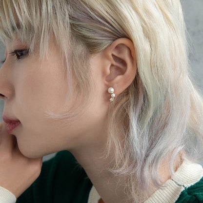 ボディピアス サージカルステンレス ダブル パール スター ストーン ストレートバーベル ネジ式 18G 【1個販売】