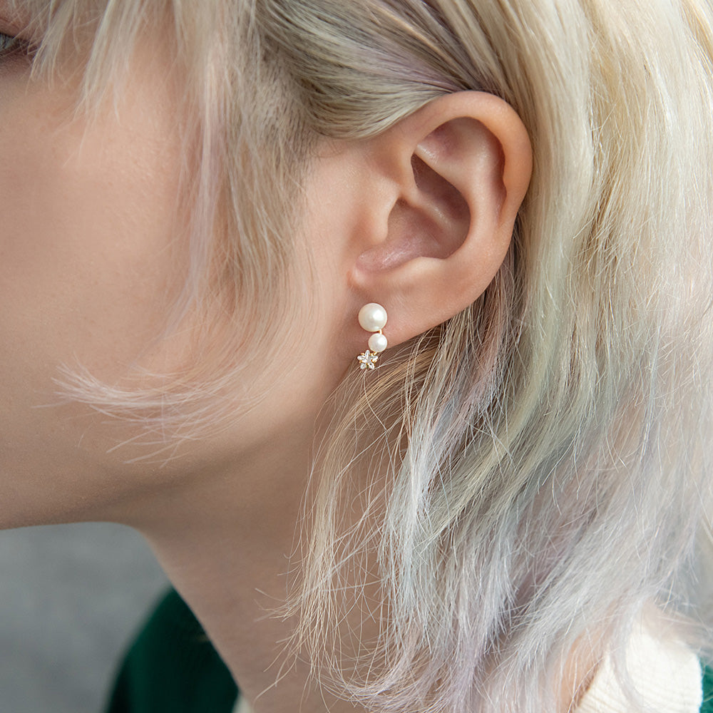 ボディピアス サージカルステンレス ダブル パール スター ストーン ストレートバーベル ネジ式 18G 【1個販売】