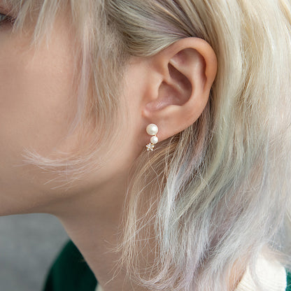 ボディピアス サージカルステンレス ダブル パール スター ストーン ストレートバーベル ネジ式 18G 【1個販売】