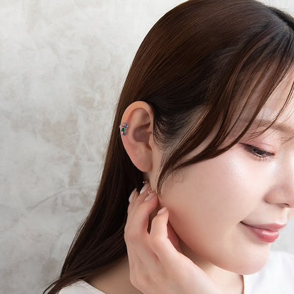 ボディピアス サージカルステンレス 3粒 カラー ストーン ストレートバーベル ネジ式 18G 【1個販売】