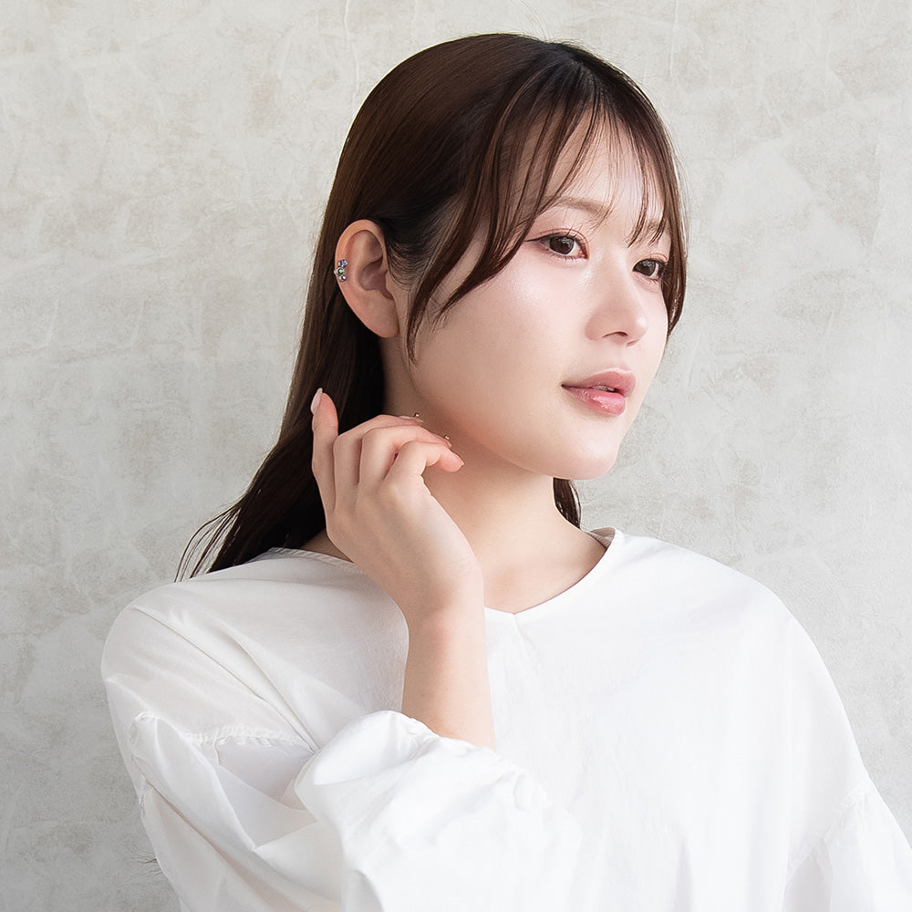 ボディピアス サージカルステンレス 3粒 カラー ストーン ストレートバーベル ネジ式 18G 【1個販売】