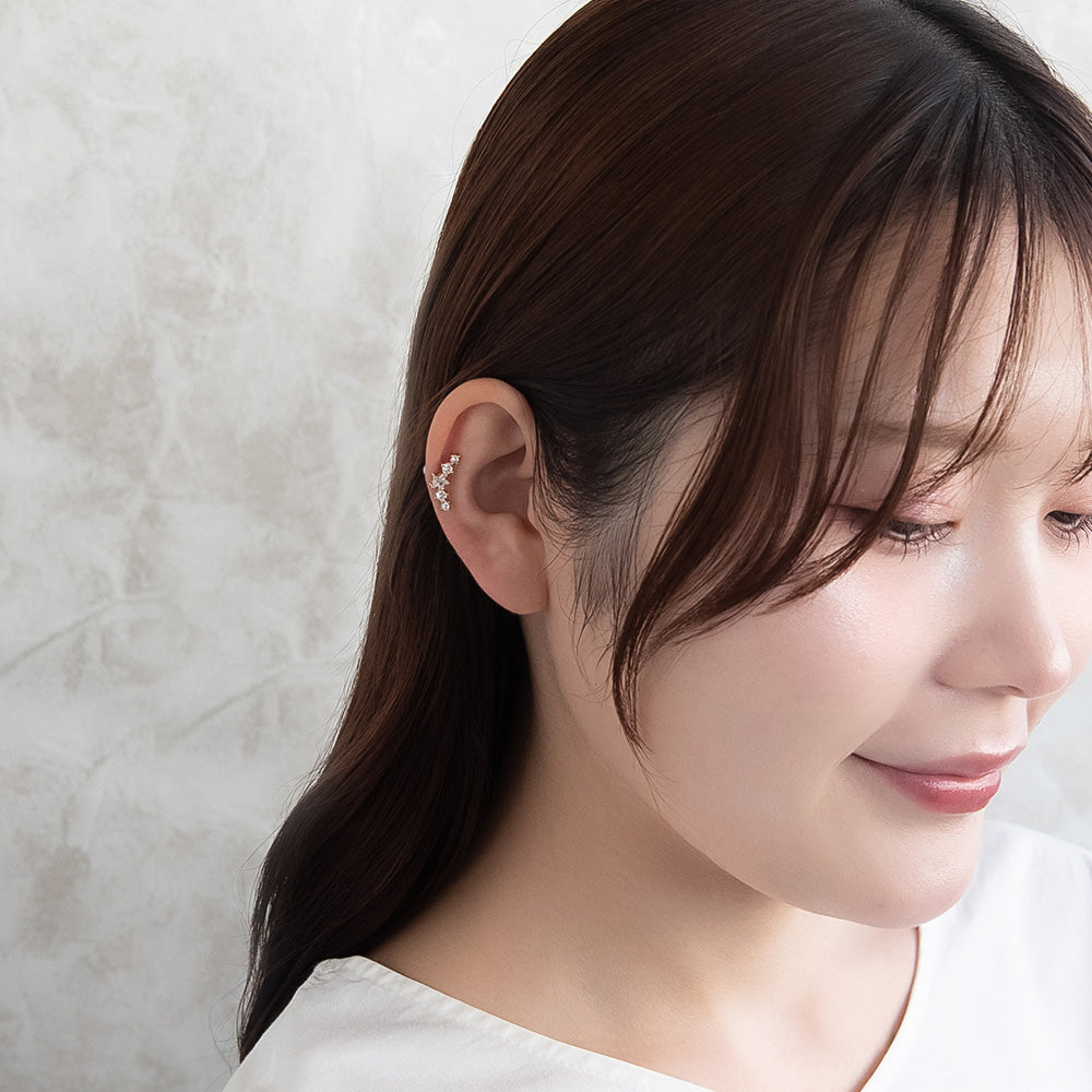 ボディピアス サージカルステンレス カーブ スター ストーン ストレートバーベル ネジ式 18G 【1個販売】