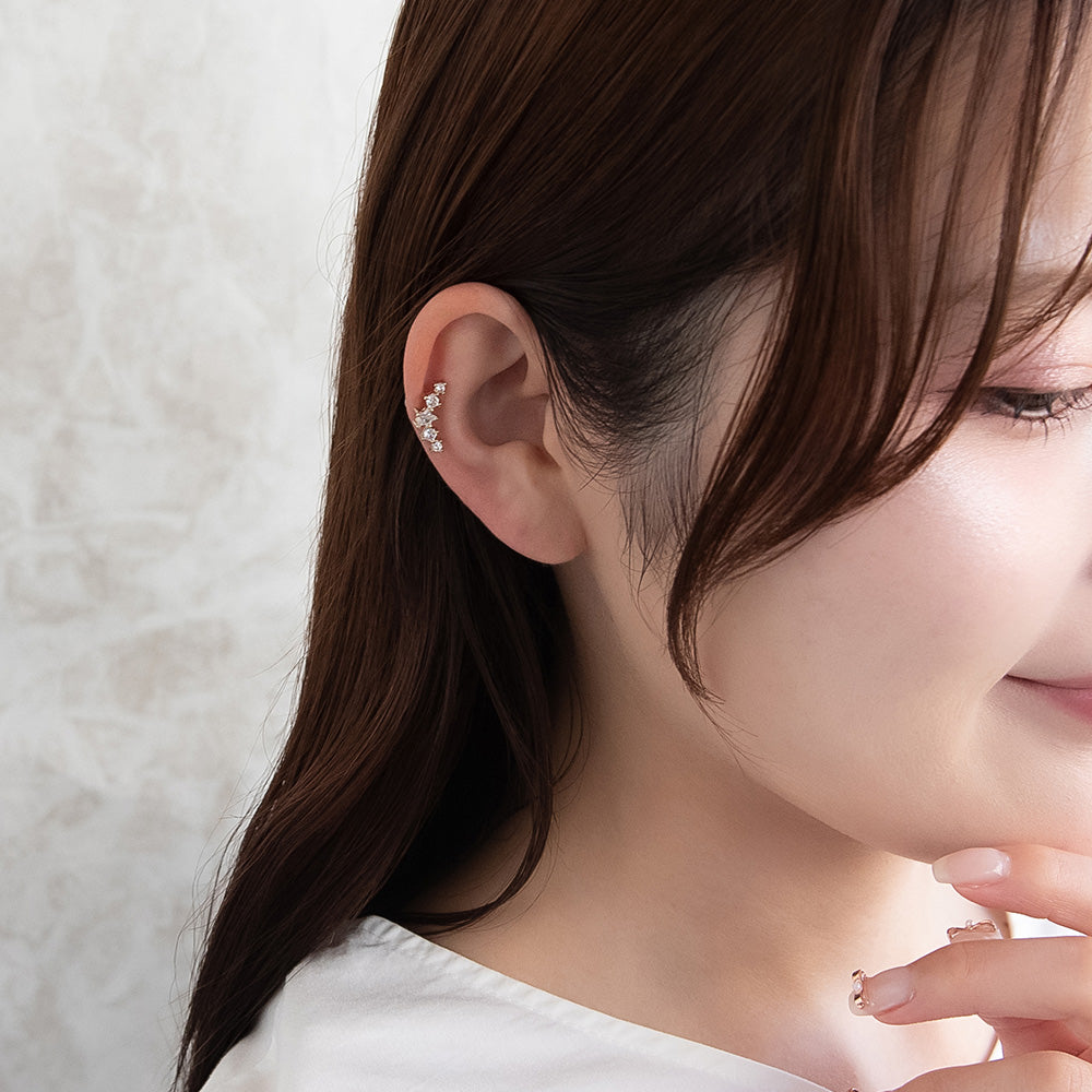 ボディピアス サージカルステンレス カーブ スター ストーン ストレートバーベル ネジ式 18G 【1個販売】