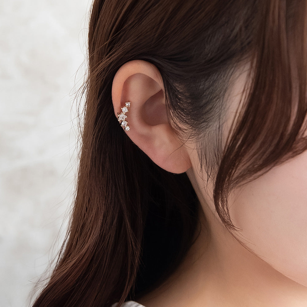 ボディピアス サージカルステンレス カーブ スター ストーン ストレートバーベル ネジ式 18G 【1個販売】