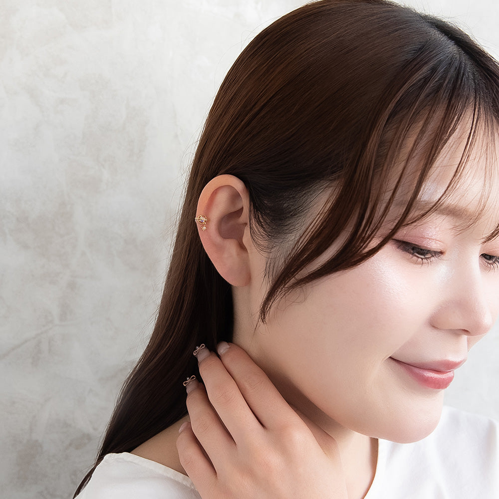ボディピアス サージカルステンレス 土星 星 メタル ストーン ストレートバーベル ネジ式 18G 【1個販売】