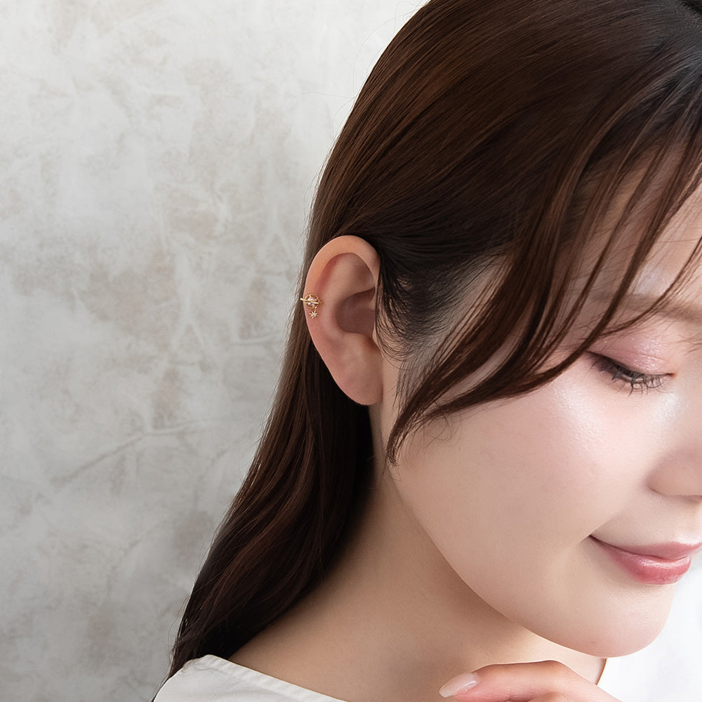 ボディピアス サージカルステンレス 土星 星 メタル ストーン ストレートバーベル ネジ式 18G 【1個販売】