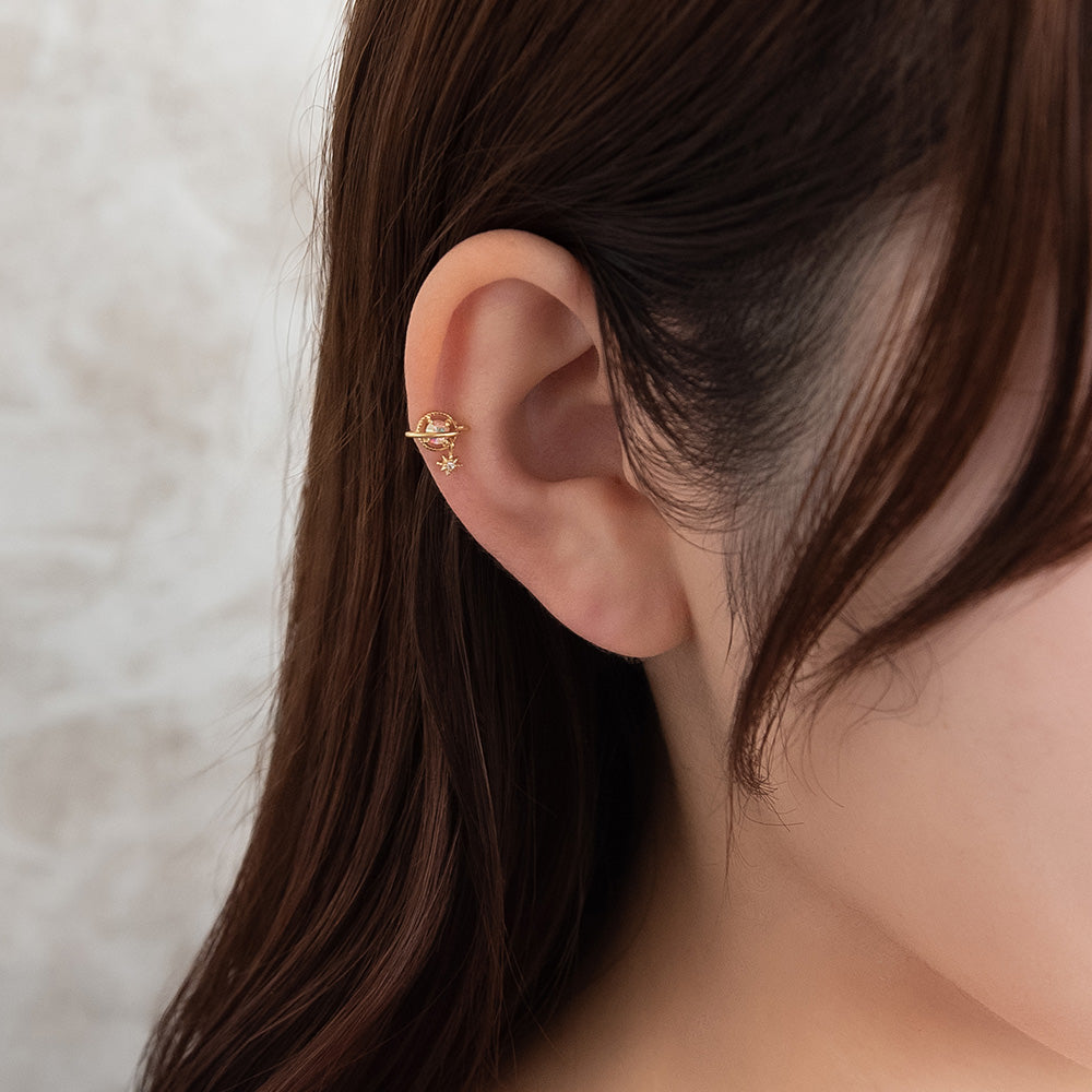 ボディピアス サージカルステンレス 土星 星 メタル ストーン ストレートバーベル ネジ式 18G 【1個販売】