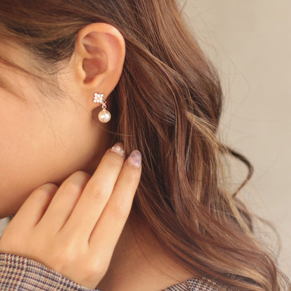 イヤリング ニッケルフリー キュービックジルコニア ひし形 メタル パール ネジバネ式イヤリング