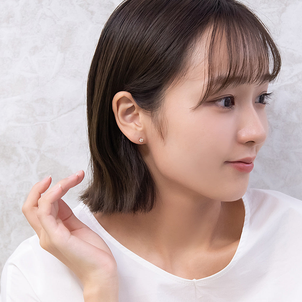 ピアス ニッケルフリー カットガラス ミニ フラワー 18金 K18 ポスト