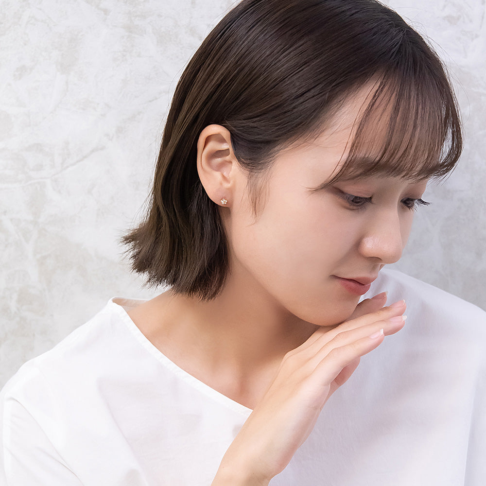 ピアス ニッケルフリー カットガラス ミニ フラワー 18金 K18 ポストピアス