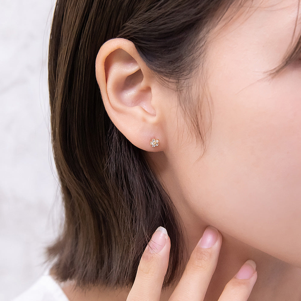 ピアス18K ピアス ニッケルフリー カットガラス ミニ フラワー 18金 K18 ポスト