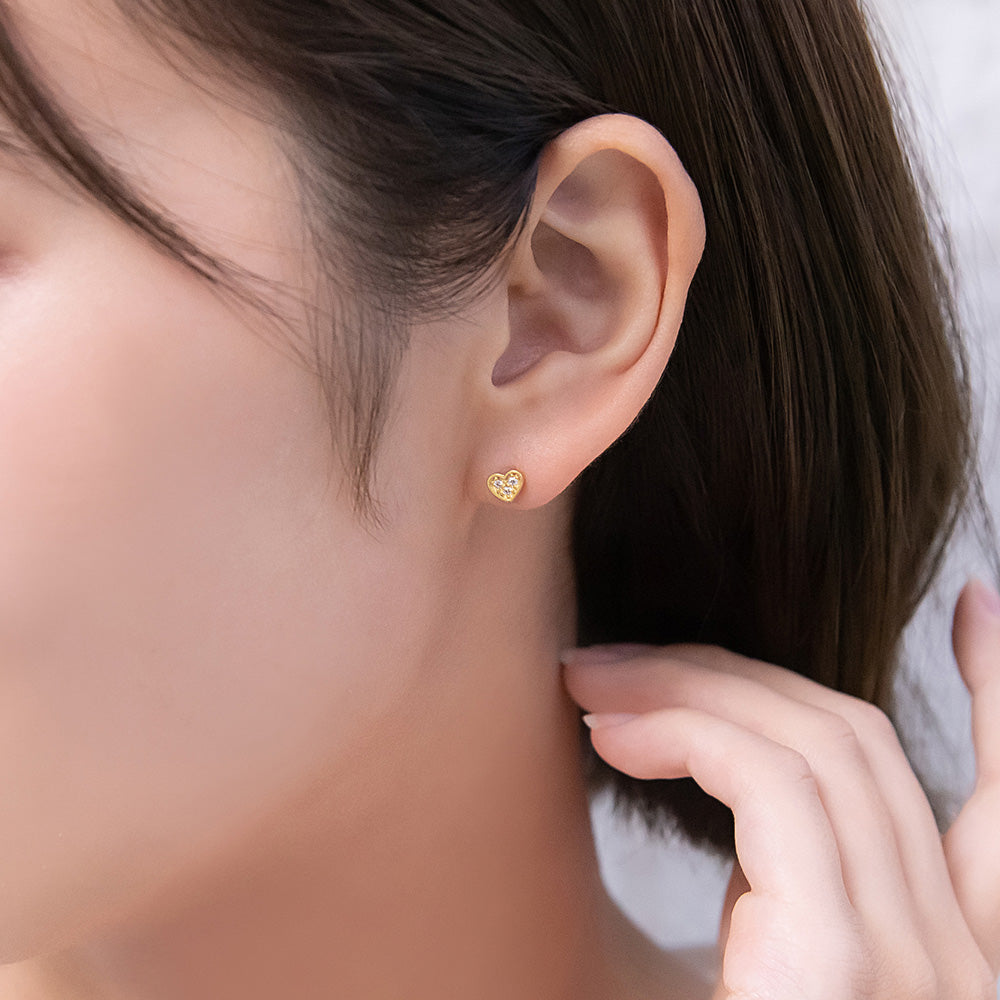 ピアス ニッケルフリー ハート キュービックジルコニア 18金 K18 ポストピアス