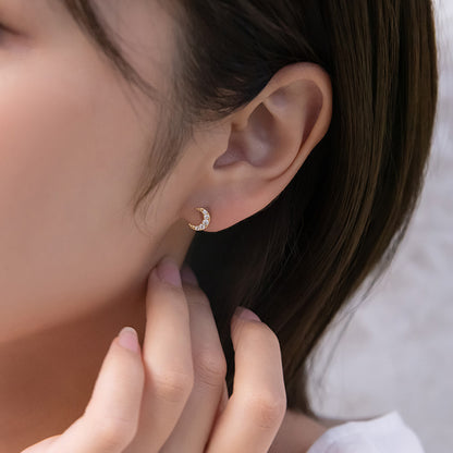 ピアス ニッケルフリー クレッセントムーン キュービックジルコニア 18金 K18 ポストピアス