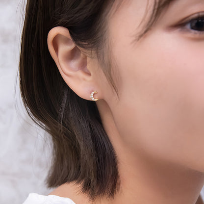 ピアス ニッケルフリー クレッセントムーン キュービックジルコニア 18金 K18 ポストピアス