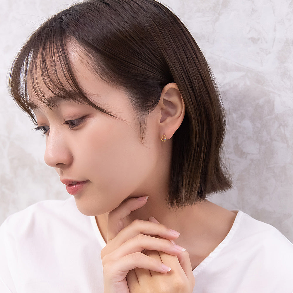 ピアス ニッケルフリー オープンハート カラー ストーン 18金 K18 ポストピアス